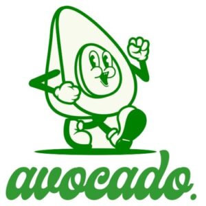 Avocado Retro Mascot Character white background with wordmark logo